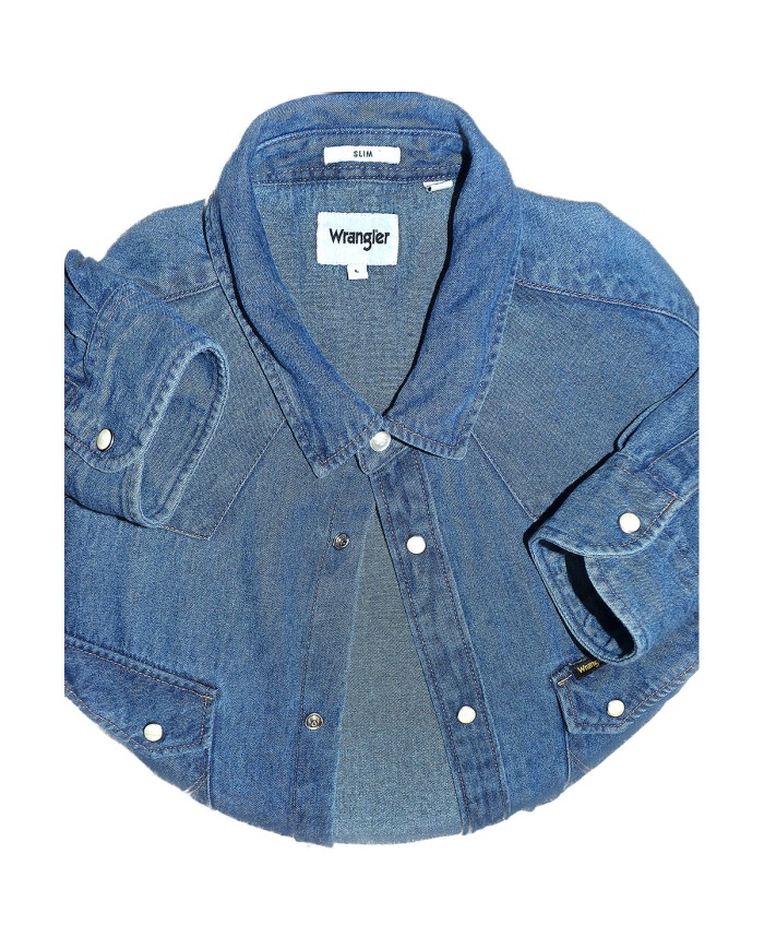 Wrangler denim shirt slim long sleeve blue L
