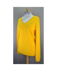 Tommy Hilfiger sweater v-neck embroidered logo yellow L