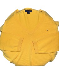 Tommy Hilfiger sweater v-neck embroidered logo yellow L