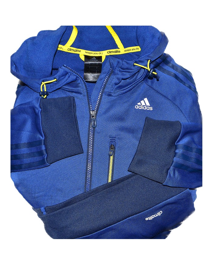Adidas vest climalite hoodie chest pocket front logo 3-striped blue L