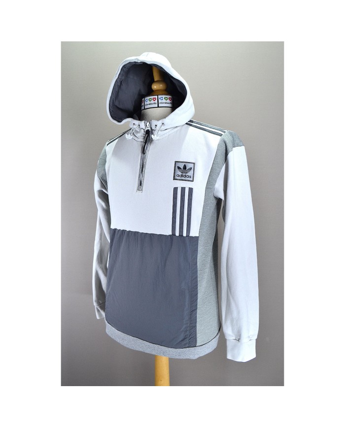 Adidas hoodie quarter-zip 3-striped white S