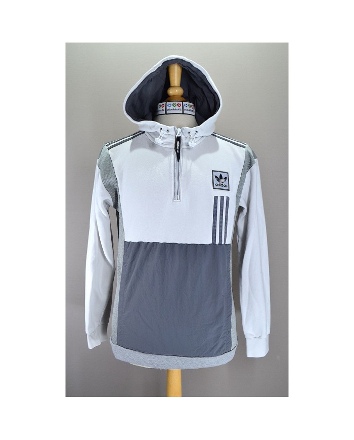 Adidas hoodie quarter-zip 3-striped white S