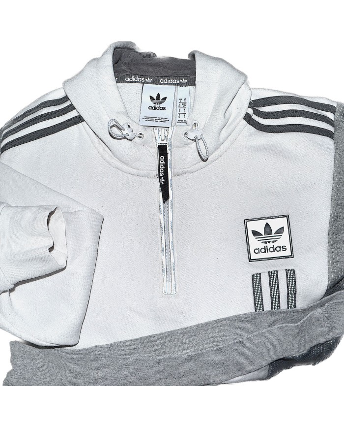 Adidas hoodie quarter-zip 3-striped white S