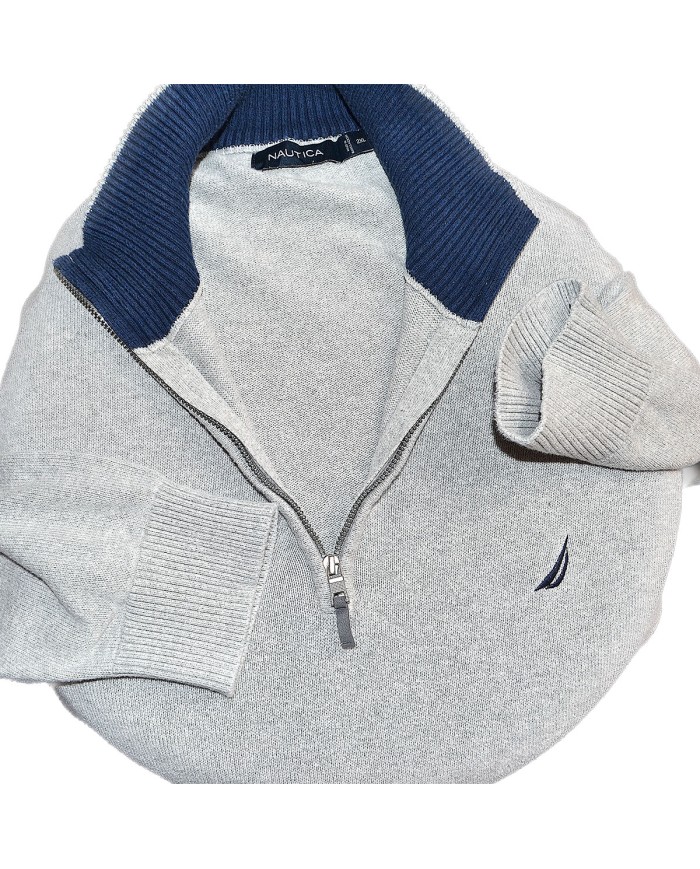 Nautica sweater knitwear quarter-zip gray XXL
