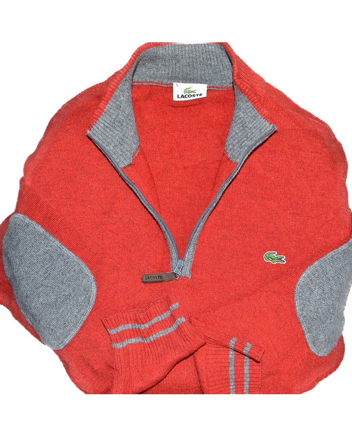 Lacoste wool sweater  quarter-zip red S