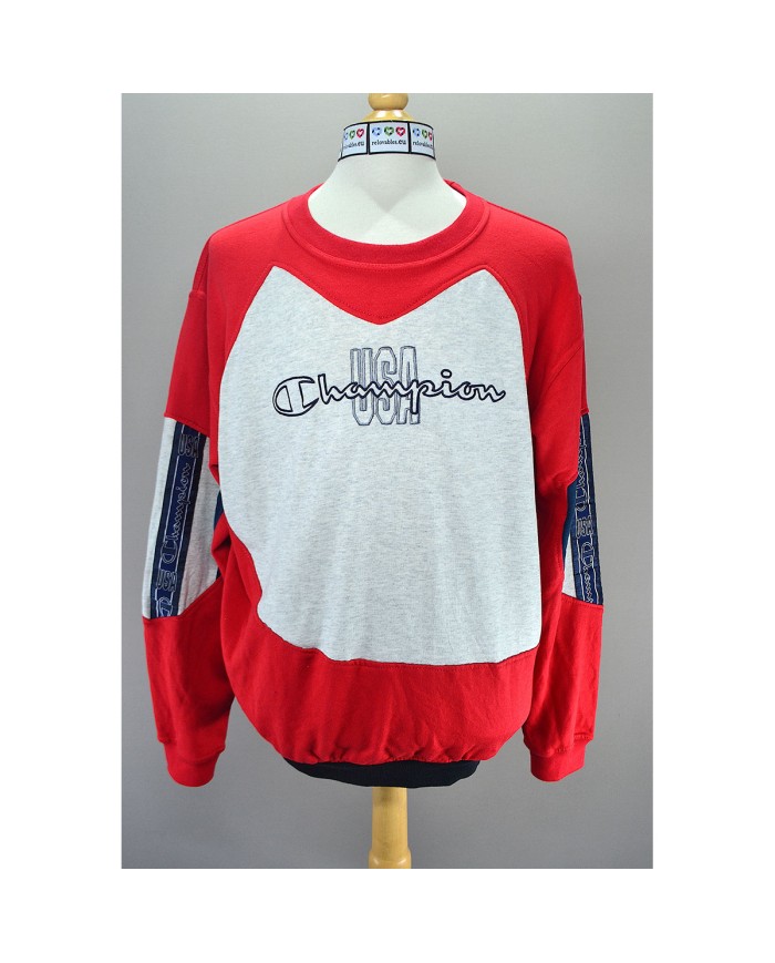 Champion reworked sweater embroidered front logo gray red XXL