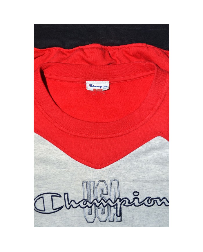 Champion reworked sweater embroidered front logo gray red XXL