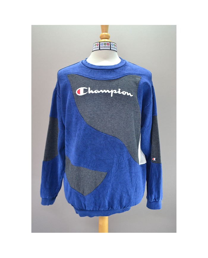 Champion reworked sweater embroidered front logo blue gray M