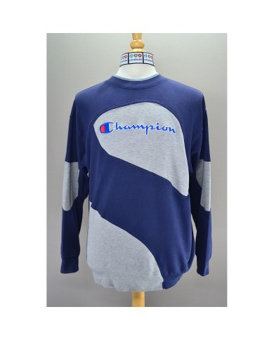 Champion reworked sweater embroidered front logo blue gray M